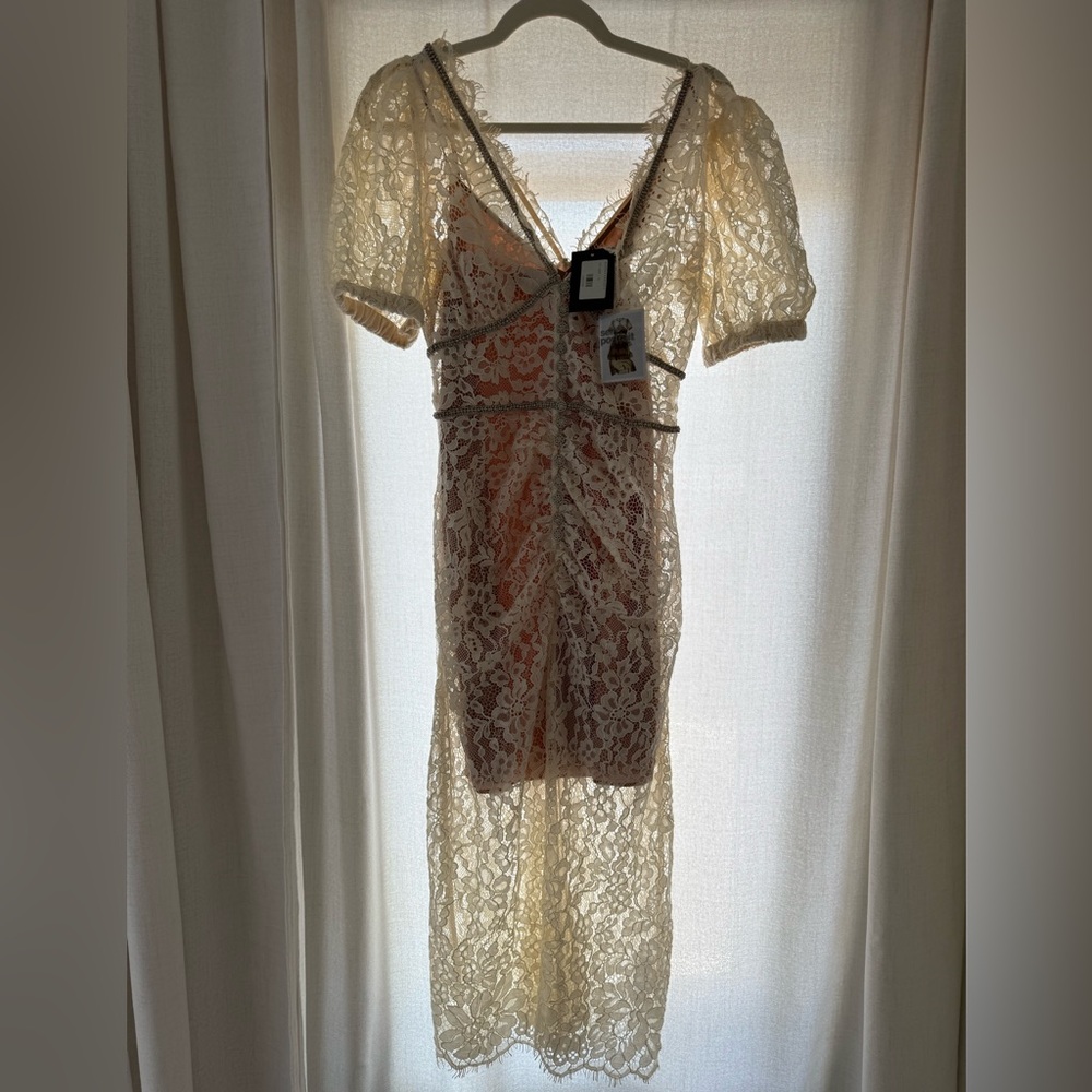 Self-Portrait Beige Lace Backless Dress